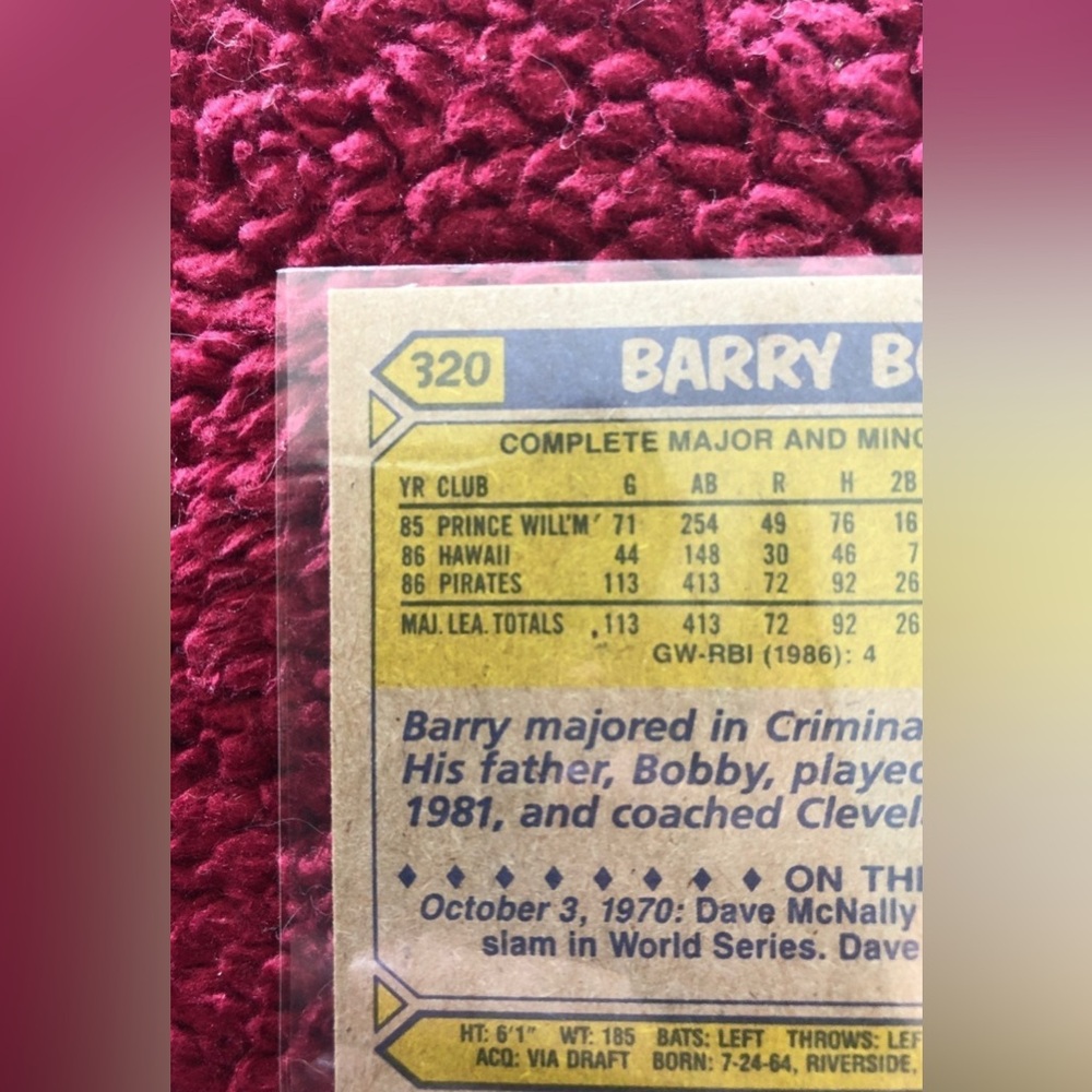 Error Card Barry Bonds Rookie 1987 Topps #320 - Picture 6 of 7